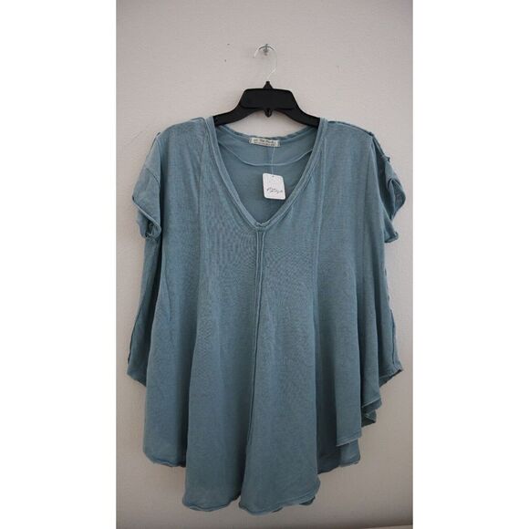 Free People x We The Free Women's Sz S Ocean Day Blue Sammie Pleated Top $58+ - Picture 4 of 9